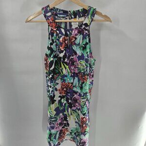 C&C California Floral Tropical 100% Linen Sheath Sleeveless Mini Dress
